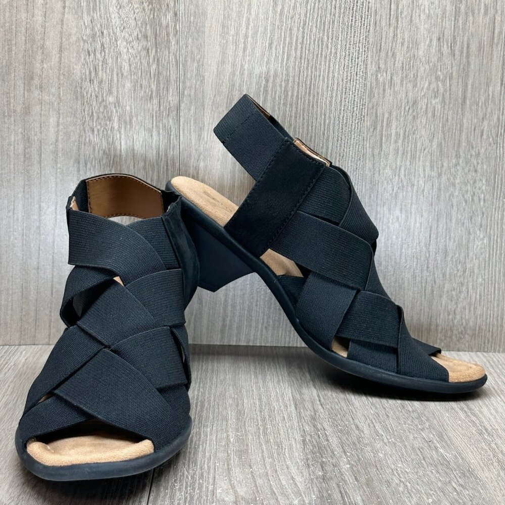 Comfortiva Sandals Women Sz 6.5M Elastic Criss Cross Strap Farrow Open Toe Black - Picture 7 of 12